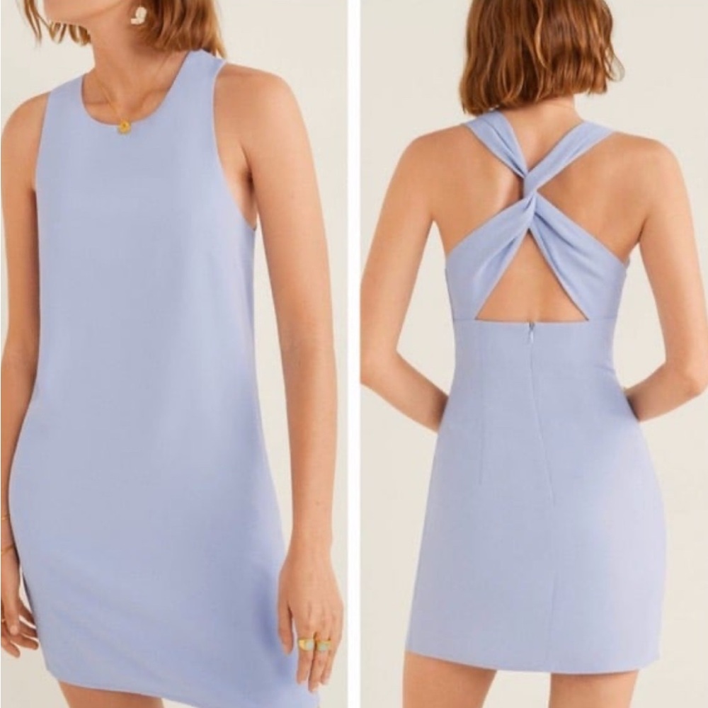MNG Basics Sky Blue Wrap Black Crepe Dress Size 2